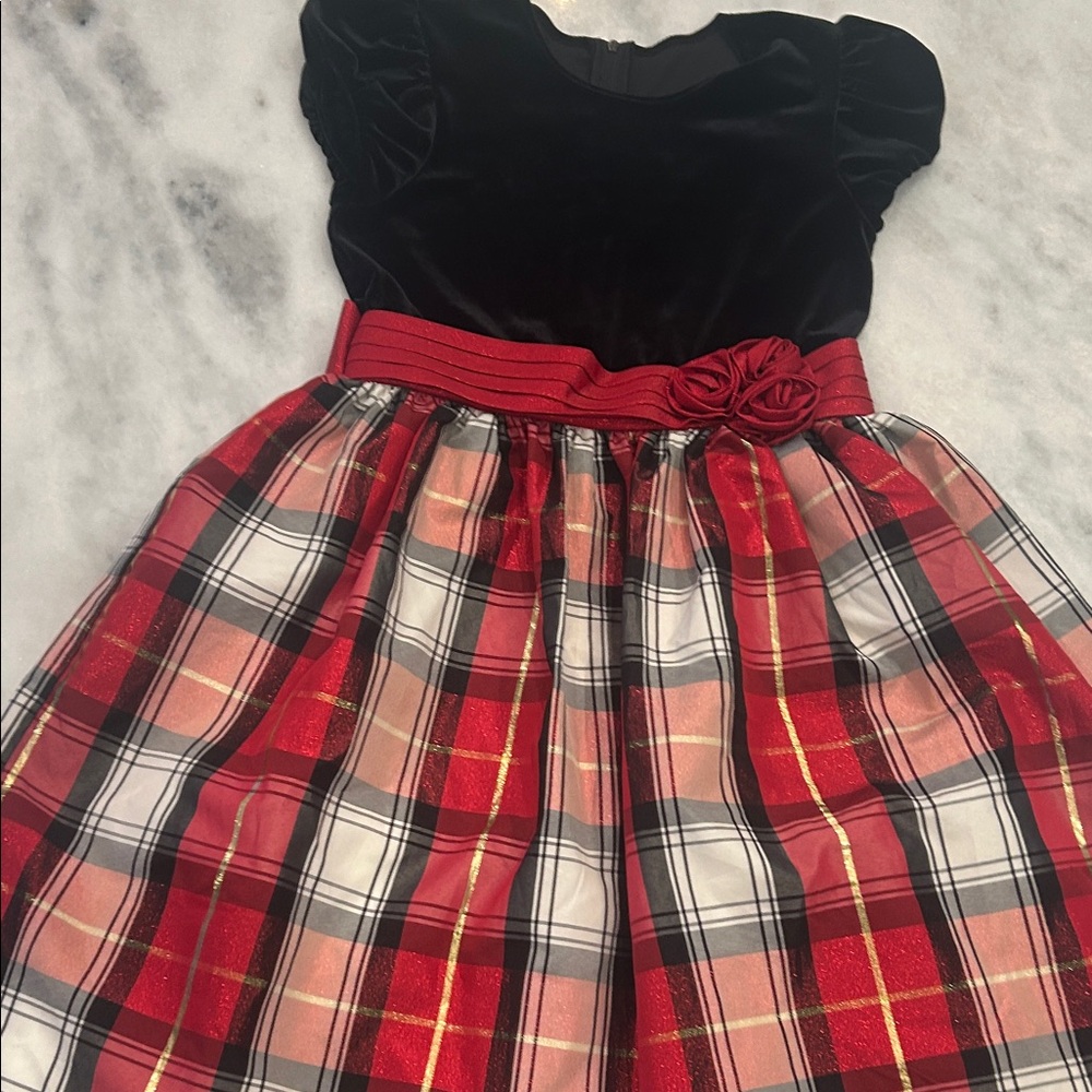 Plaid Dress with Red Bow